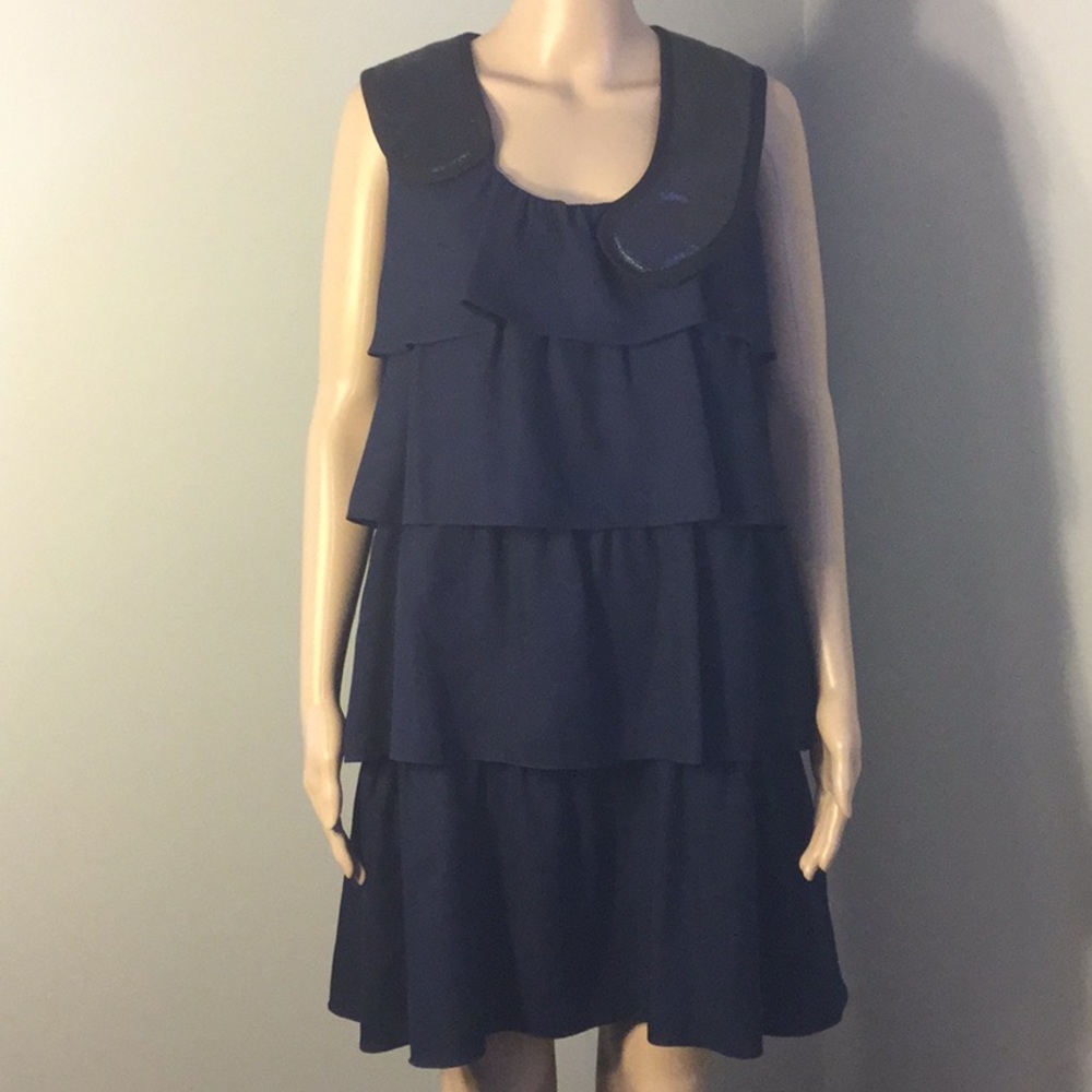 WAYNE : SLEEVELESS DARK BLUE 100% SILK DRESS